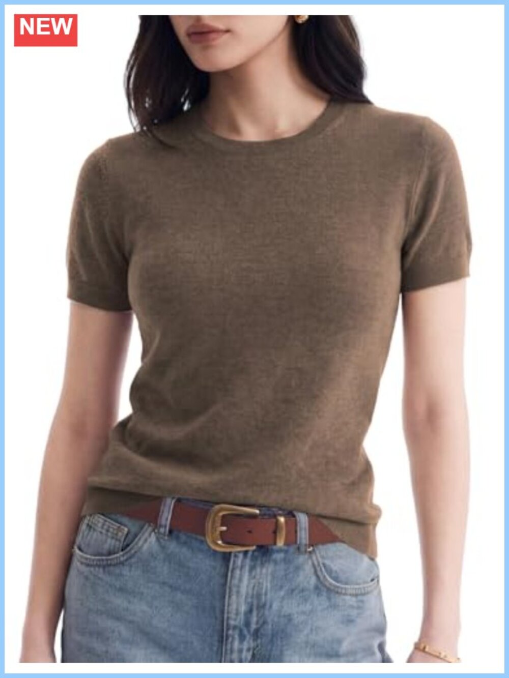 Wool Blend Lightweight Short Sleeve Crew Neck Pullover Sweater Business Summer